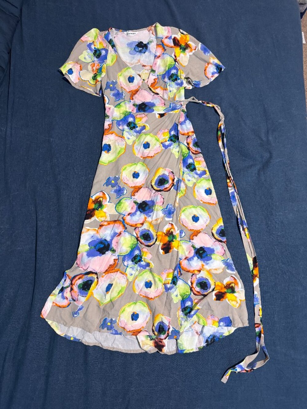 Jams World Mystic Pond Watercolor Floral Wrap Maxi Dress Flutter Sleeve Size S